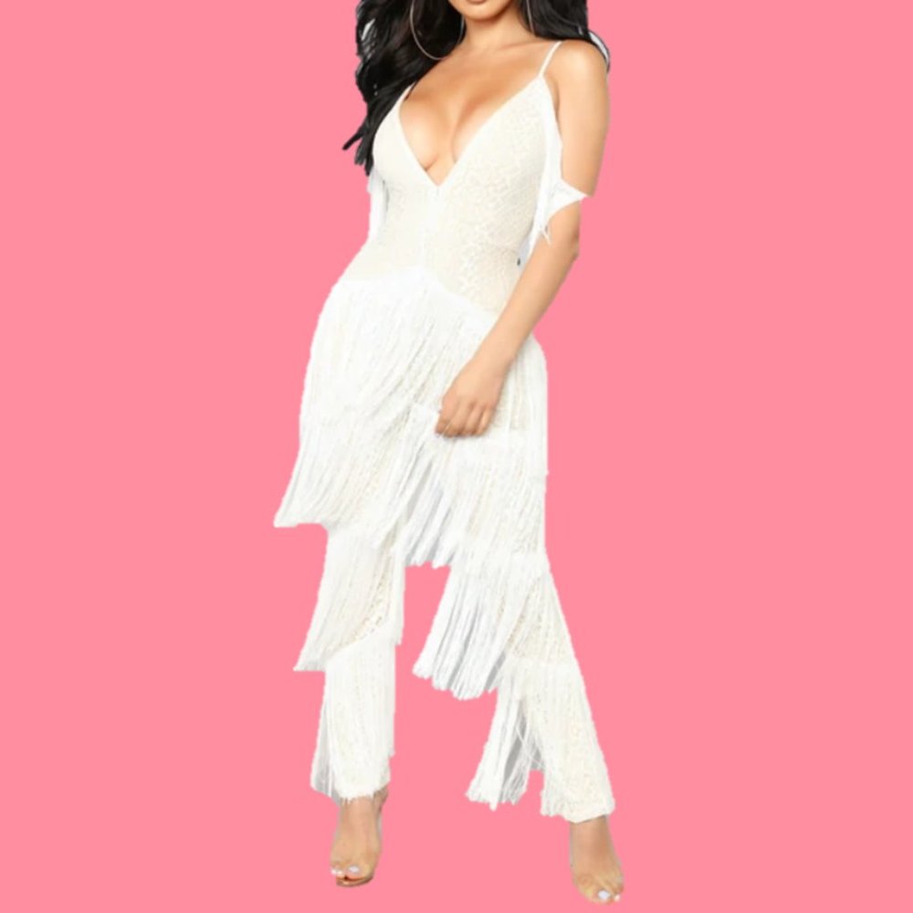 The Way You Walk Fringe Jumpsuit - White